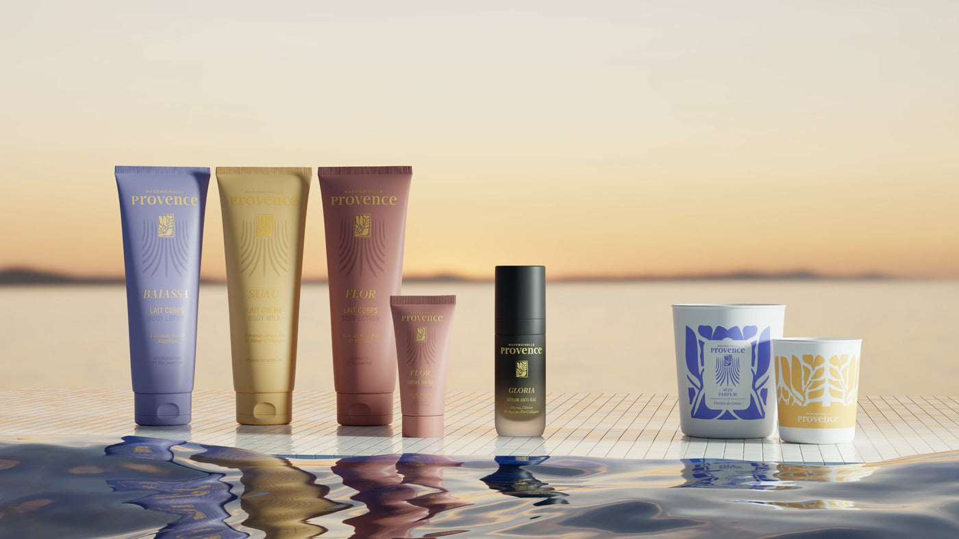toute la gamme de soins visage, bougies, et soins pour le corps, naturels et certifiés bio, Mademoiselle Provence