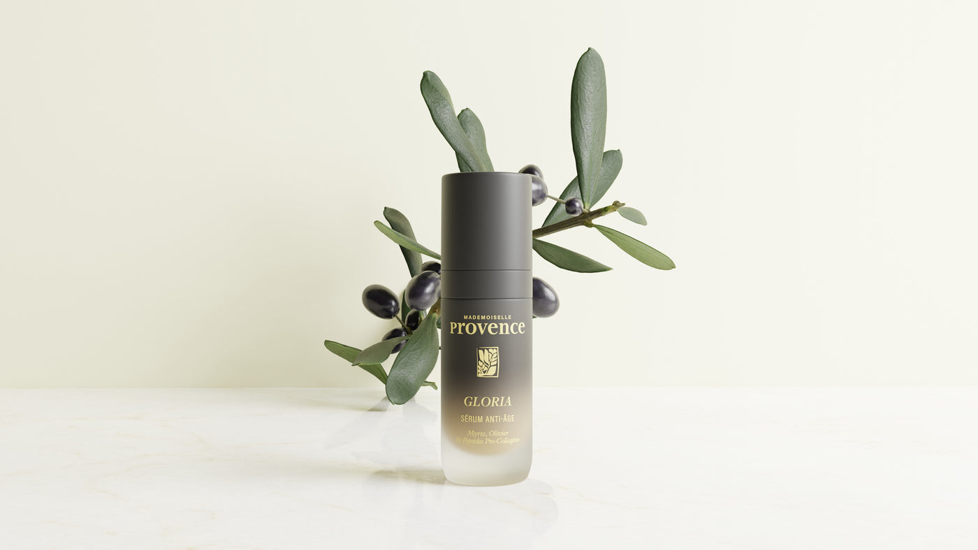 Sérum Gloria, Anti age et éclat de Mademoiselle Provence, certifié bio, enrichie en peptides procollagène, myrte et olivier