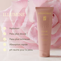 Lait hydratant corps à l'eau de rose et à la pivoine de Mademoiselle Provence. Hydrate, adoucit et illumine la peau. 