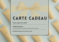e-Carte Cadeau Mademoiselle Provence  valeur 100€ valable sur toute la boutique sans limite de temps. Une belle idée cadeau pour les fêtes et pour les mamans. 