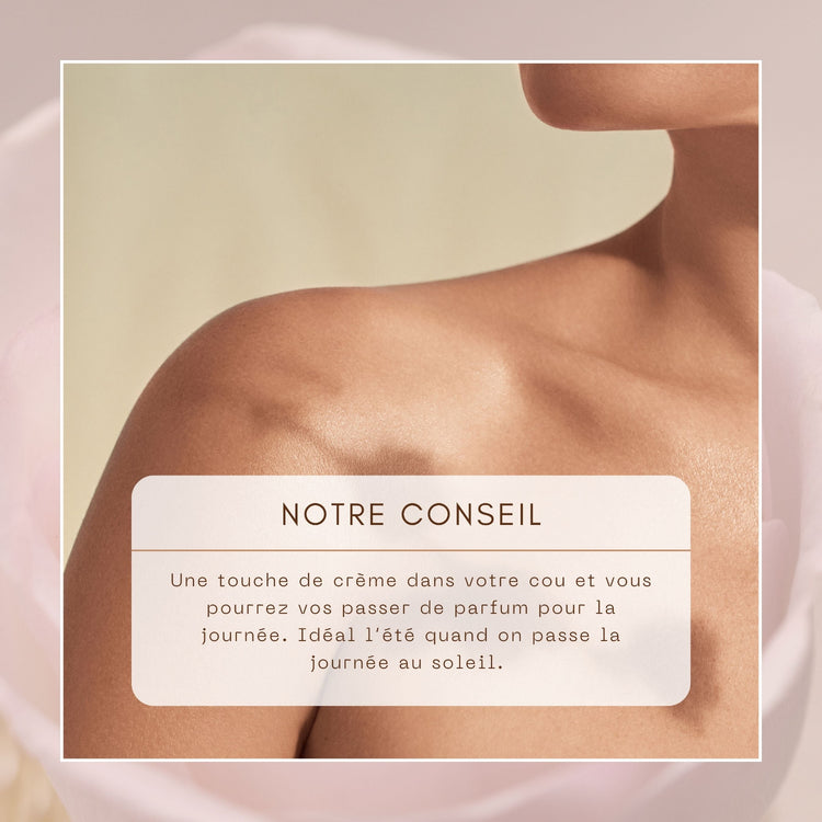 Lait hydratant corps parfumé à la rose et à la pivoine de Mademoiselle Provence. 